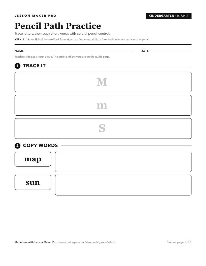 Preview of the K.F.H.1 printable worksheet