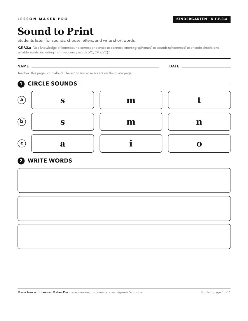 Preview of the K.F.P.3.a printable worksheet