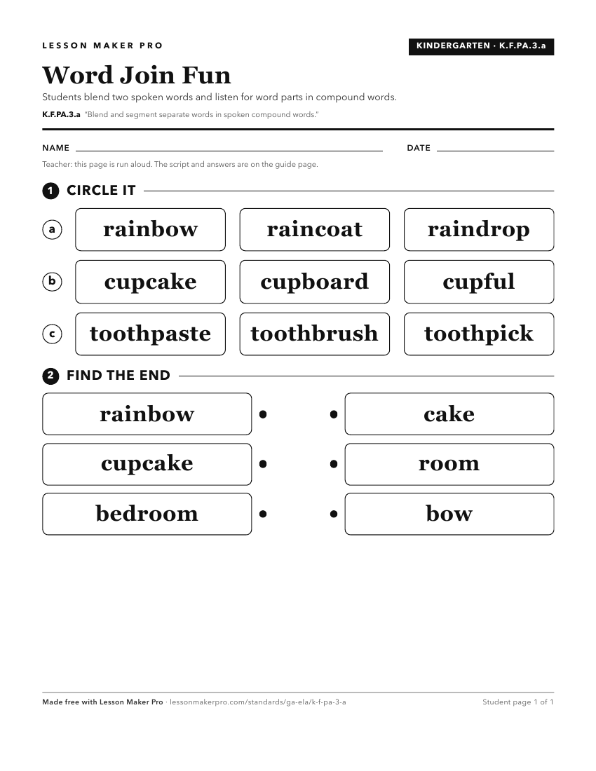 Preview of the K.F.PA.3.a printable worksheet
