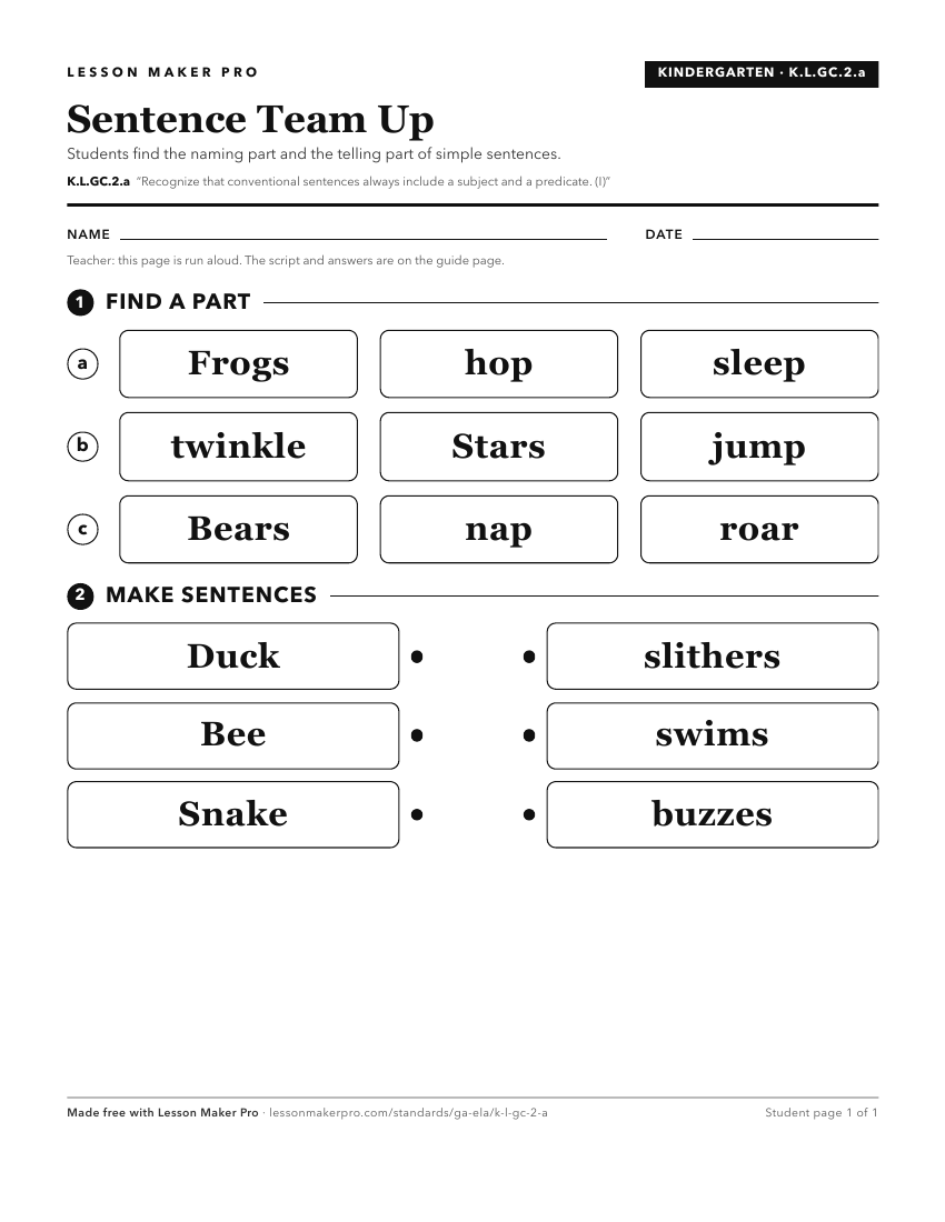 Preview of the K.L.GC.2.a printable worksheet