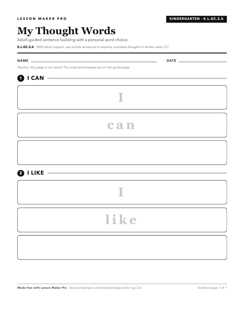 Preview of the K.L.GC.2.b printable worksheet
