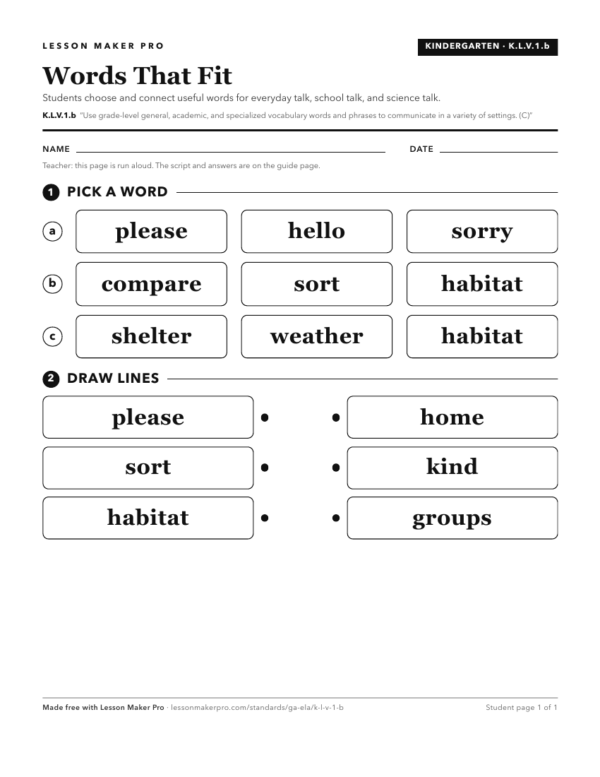 Preview of the K.L.V.1.b printable worksheet
