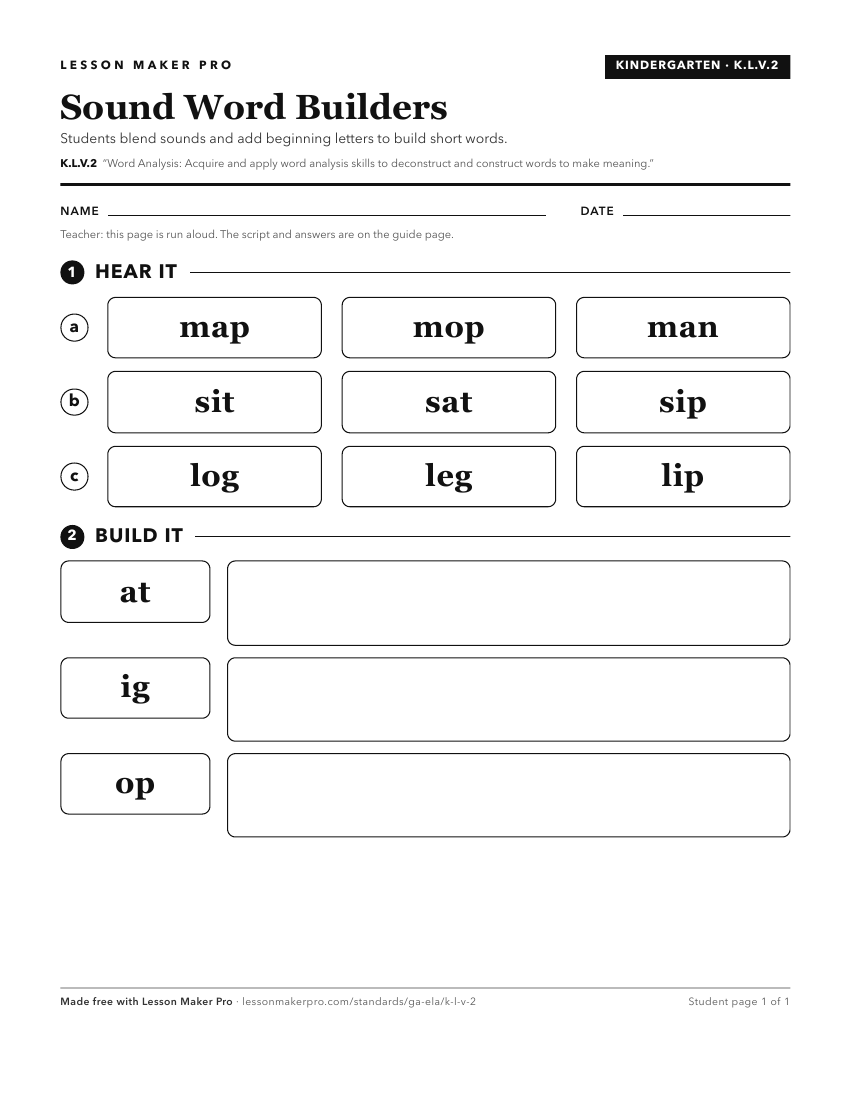 Preview of the K.L.V.2 printable worksheet