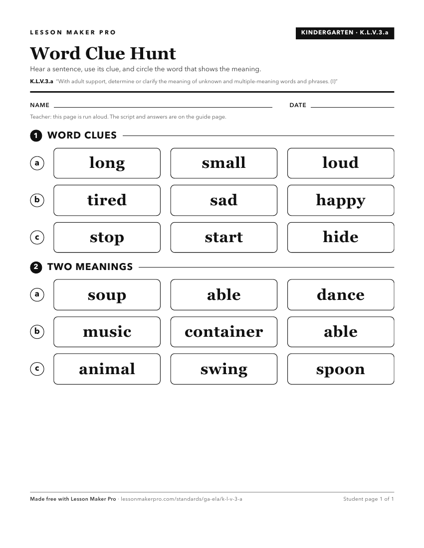 Preview of the K.L.V.3.a printable worksheet