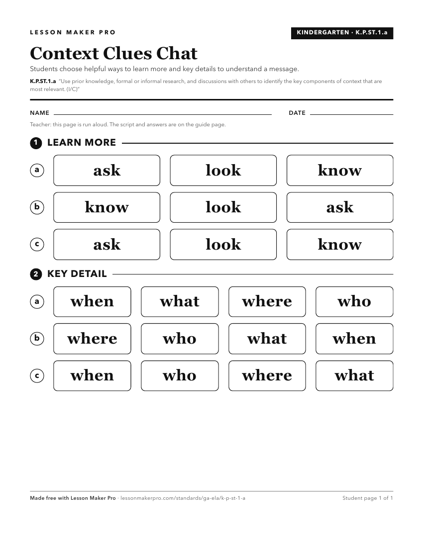 Preview of the K.P.ST.1.a printable worksheet