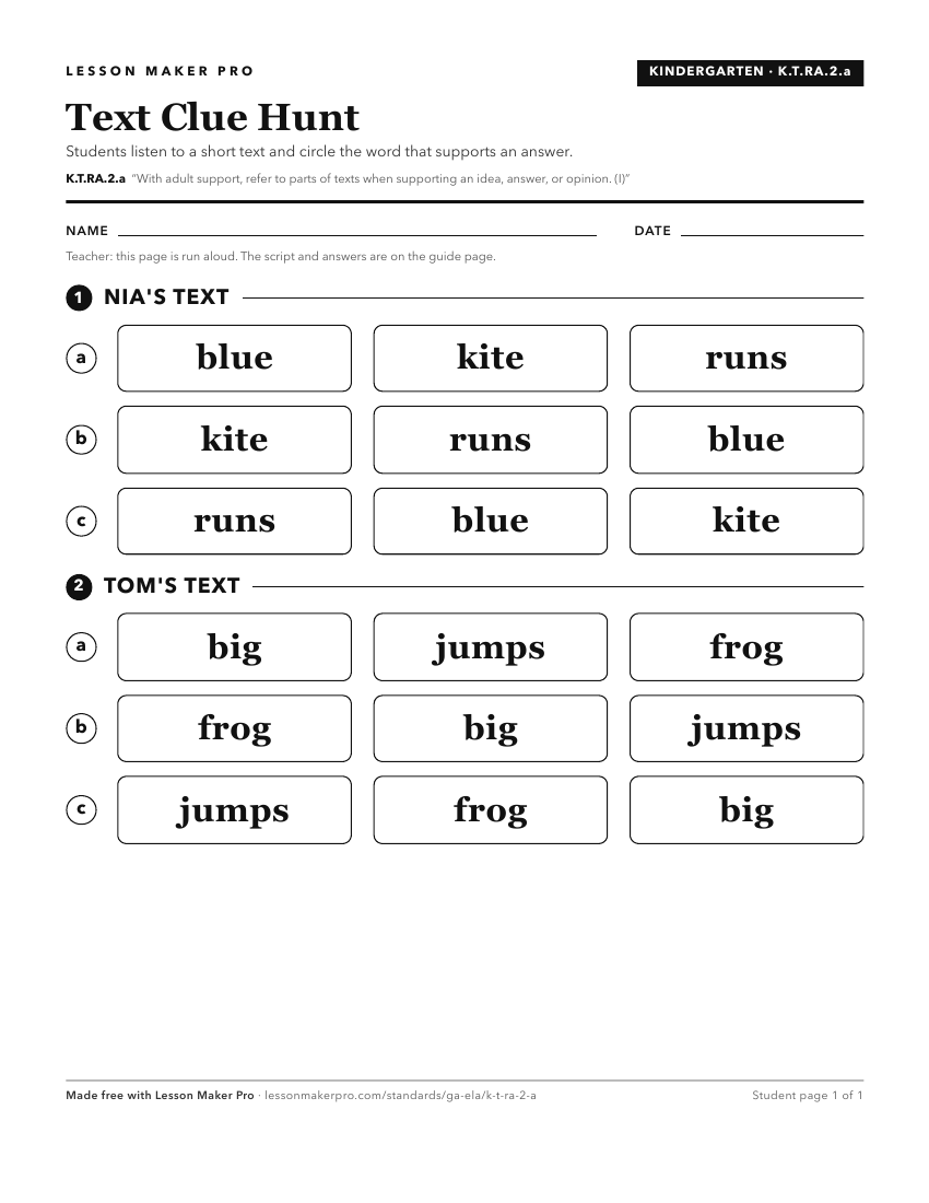 Preview of the K.T.RA.2.a printable worksheet