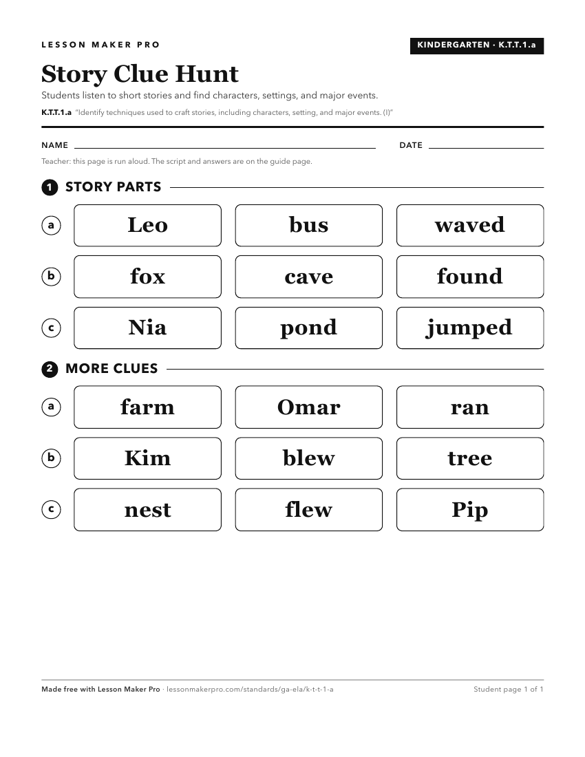 Preview of the K.T.T.1.a printable worksheet