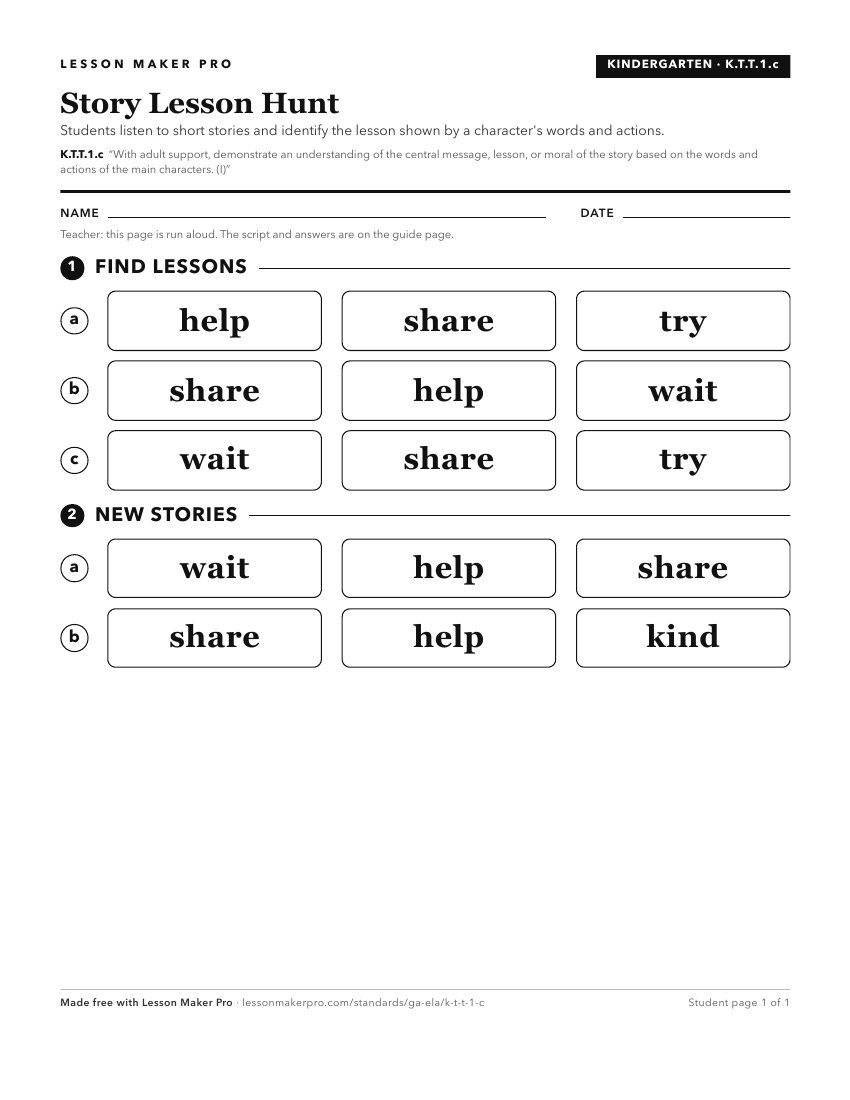 Preview of the K.T.T.1.c printable worksheet