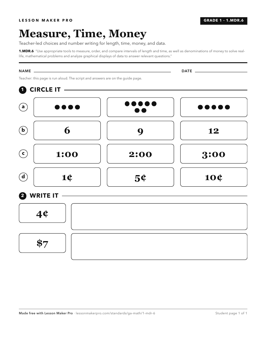 Preview of the 1.MDR.6 printable worksheet