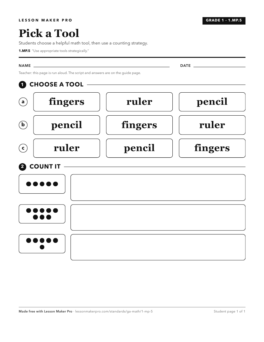 Preview of the 1.MP.5 printable worksheet