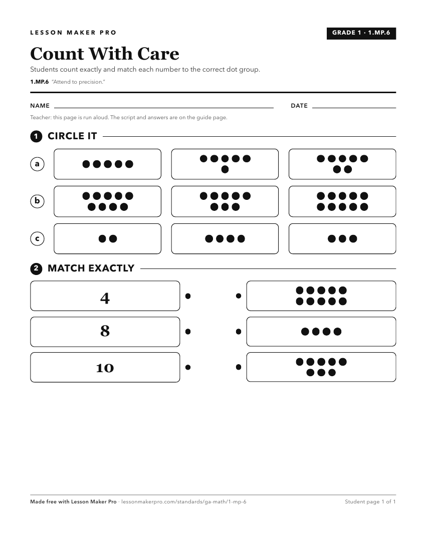 Preview of the 1.MP.6 printable worksheet