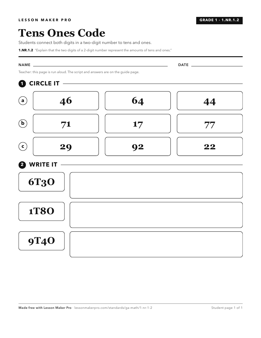 Preview of the 1.NR.1.2 printable worksheet