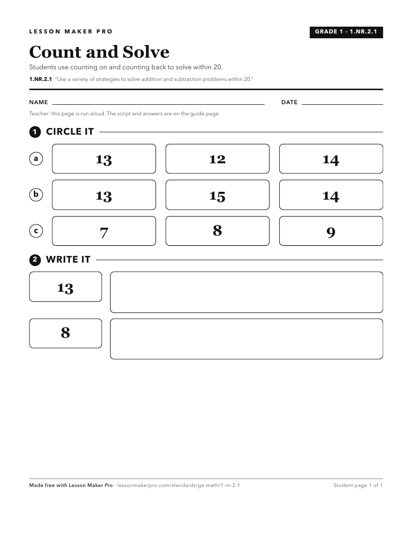 Preview of the 1.NR.2.1 printable worksheet