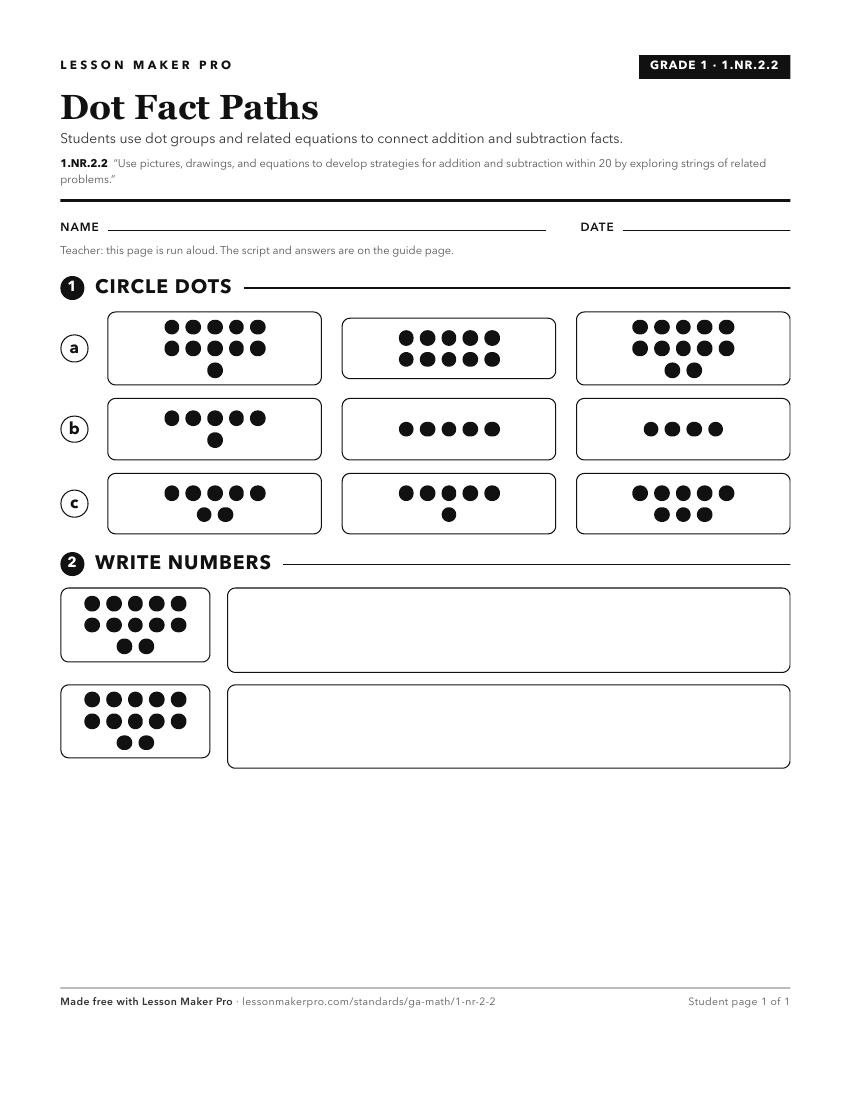 Preview of the 1.NR.2.2 printable worksheet
