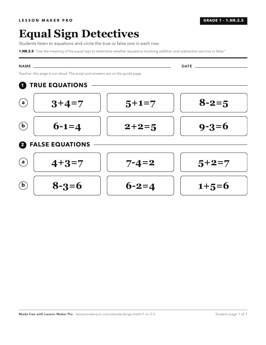 Preview of the 1.NR.2.5 printable worksheet