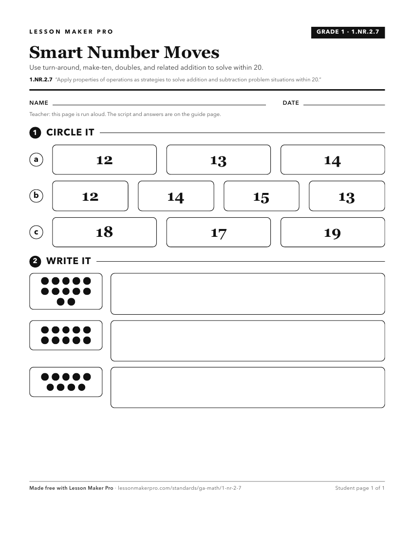 Preview of the 1.NR.2.7 printable worksheet
