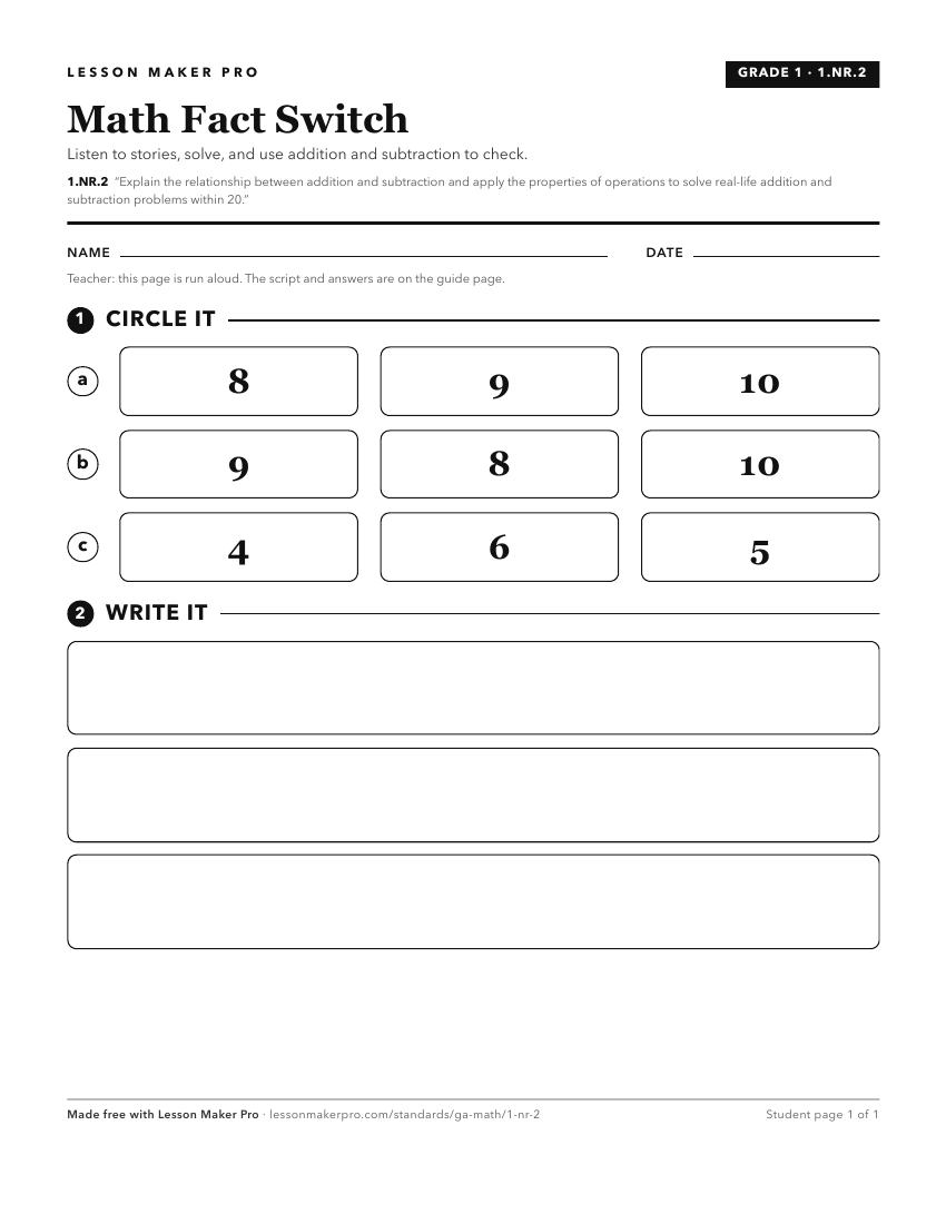 Preview of the 1.NR.2 printable worksheet