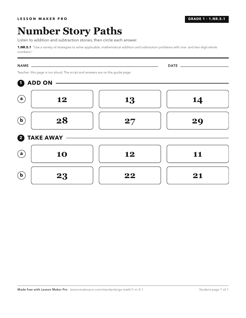 Preview of the 1.NR.5.1 printable worksheet