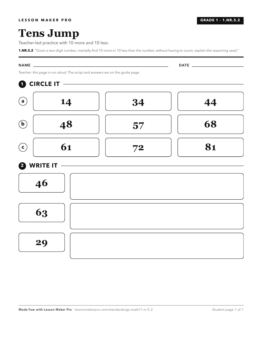 Preview of the 1.NR.5.2 printable worksheet