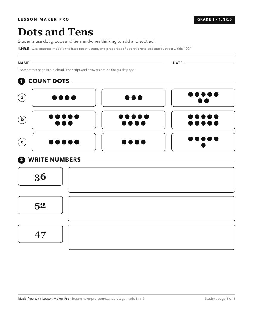 Preview of the 1.NR.5 printable worksheet