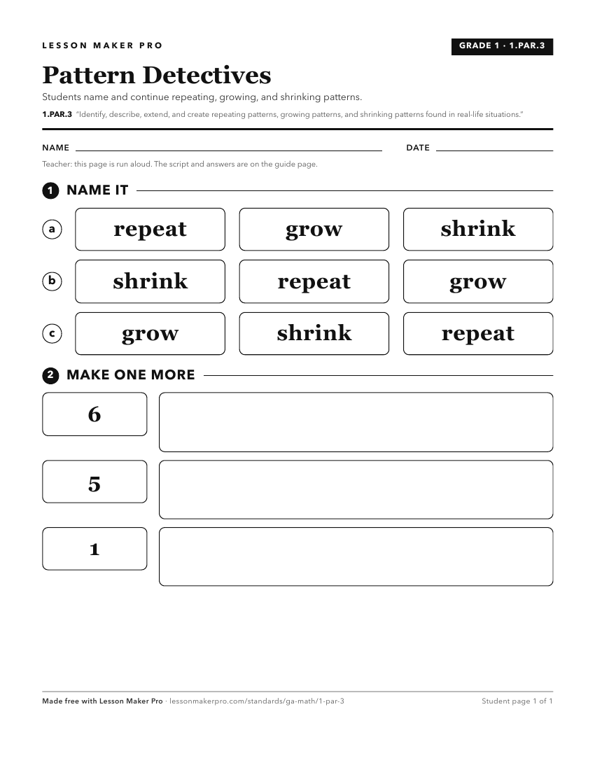 Preview of the 1.PAR.3 printable worksheet