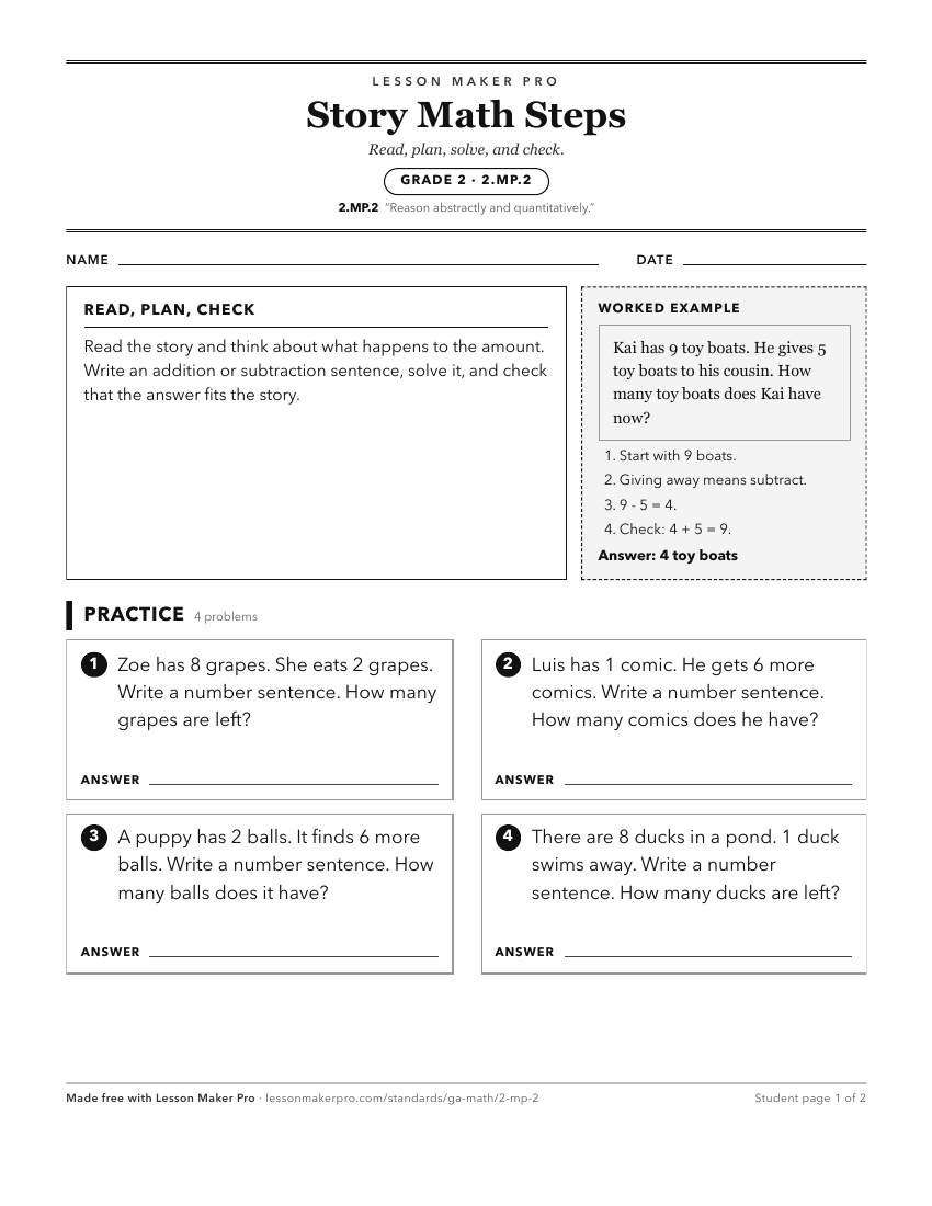 Preview of the 2.MP.2 printable worksheet