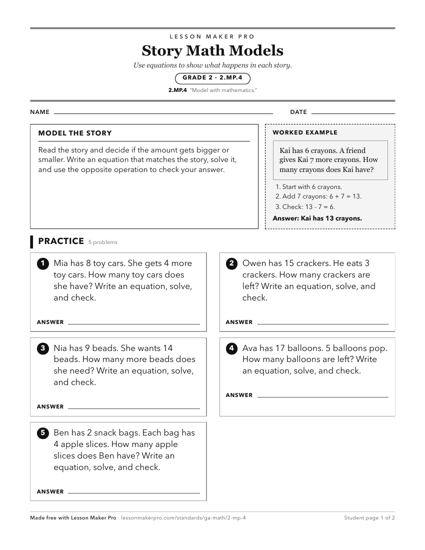 Preview of the 2.MP.4 printable worksheet