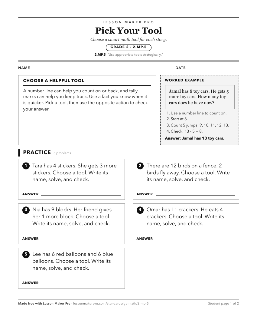 Preview of the 2.MP.5 printable worksheet