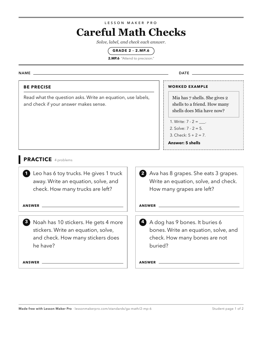 Preview of the 2.MP.6 printable worksheet