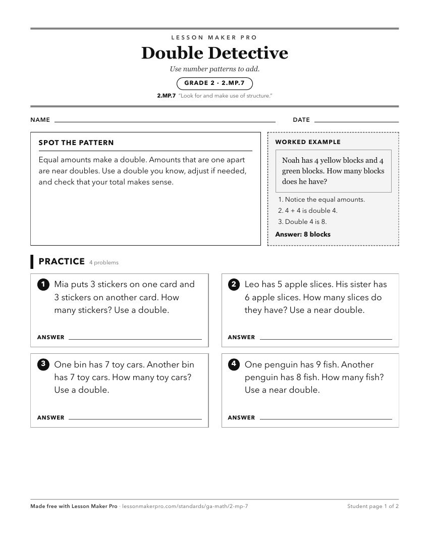Preview of the 2.MP.7 printable worksheet