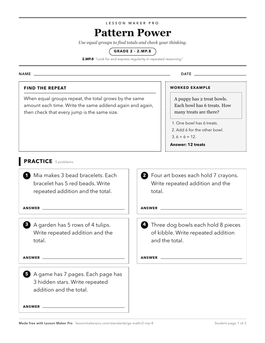 Preview of the 2.MP.8 printable worksheet