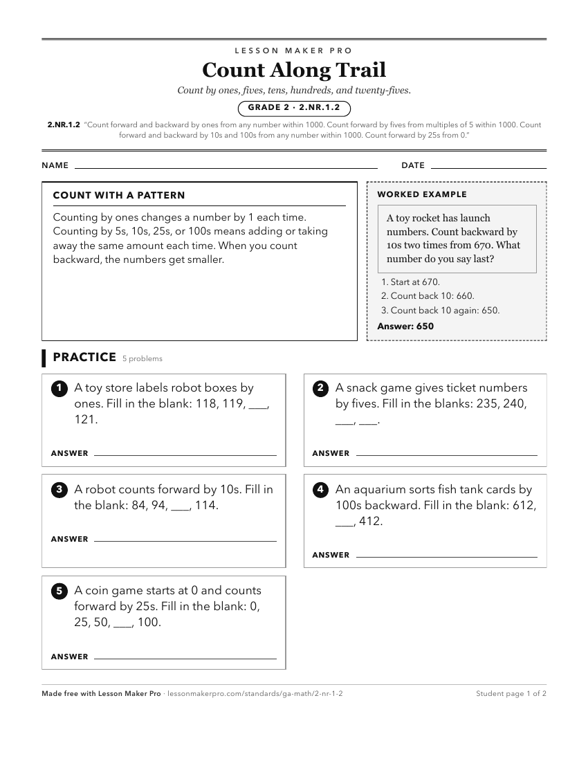 Preview of the 2.NR.1.2 printable worksheet