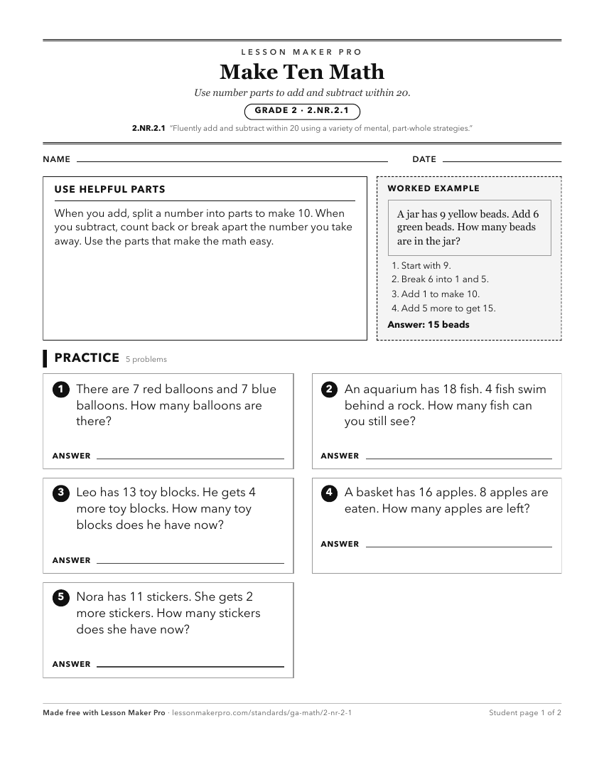 Preview of the 2.NR.2.1 printable worksheet