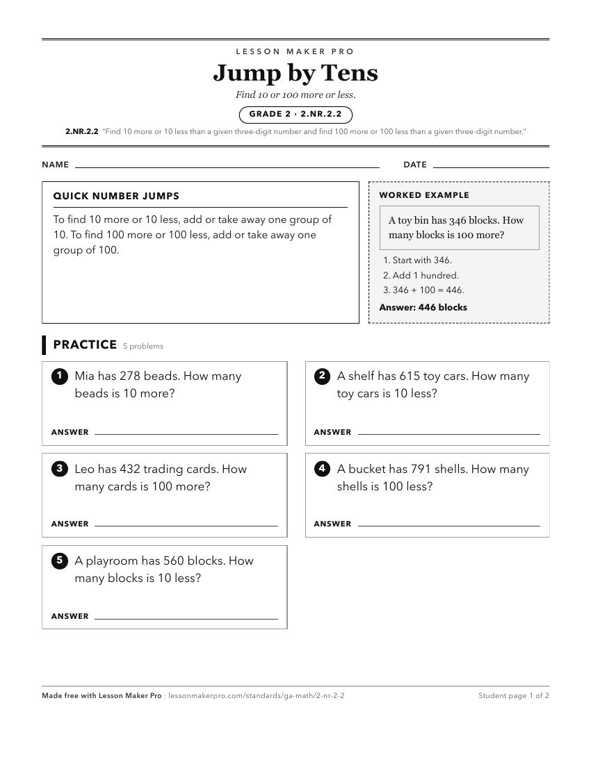 Preview of the 2.NR.2.2 printable worksheet