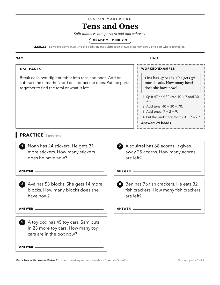 Preview of the 2.NR.2.3 printable worksheet