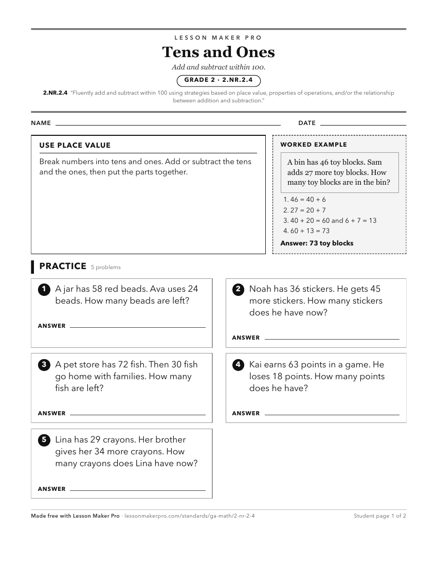 Preview of the 2.NR.2.4 printable worksheet