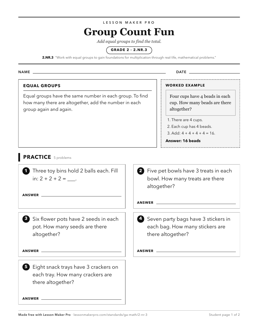 Preview of the 2.NR.3 printable worksheet
