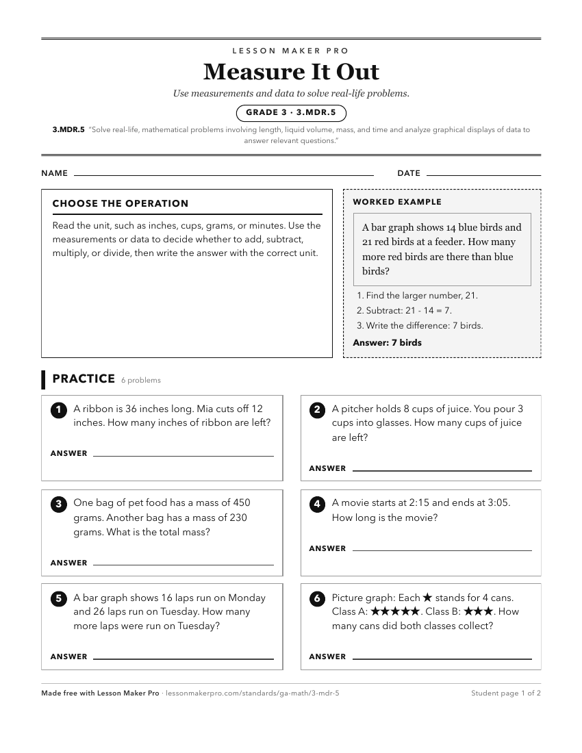 Preview of the 3.MDR.5 printable worksheet