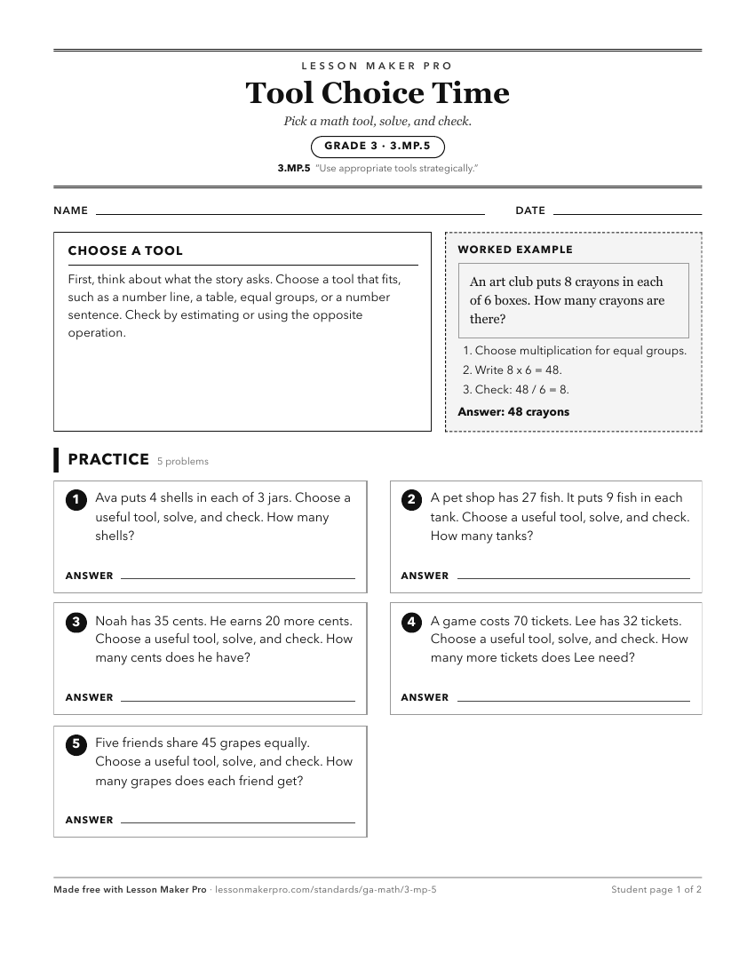 Preview of the 3.MP.5 printable worksheet