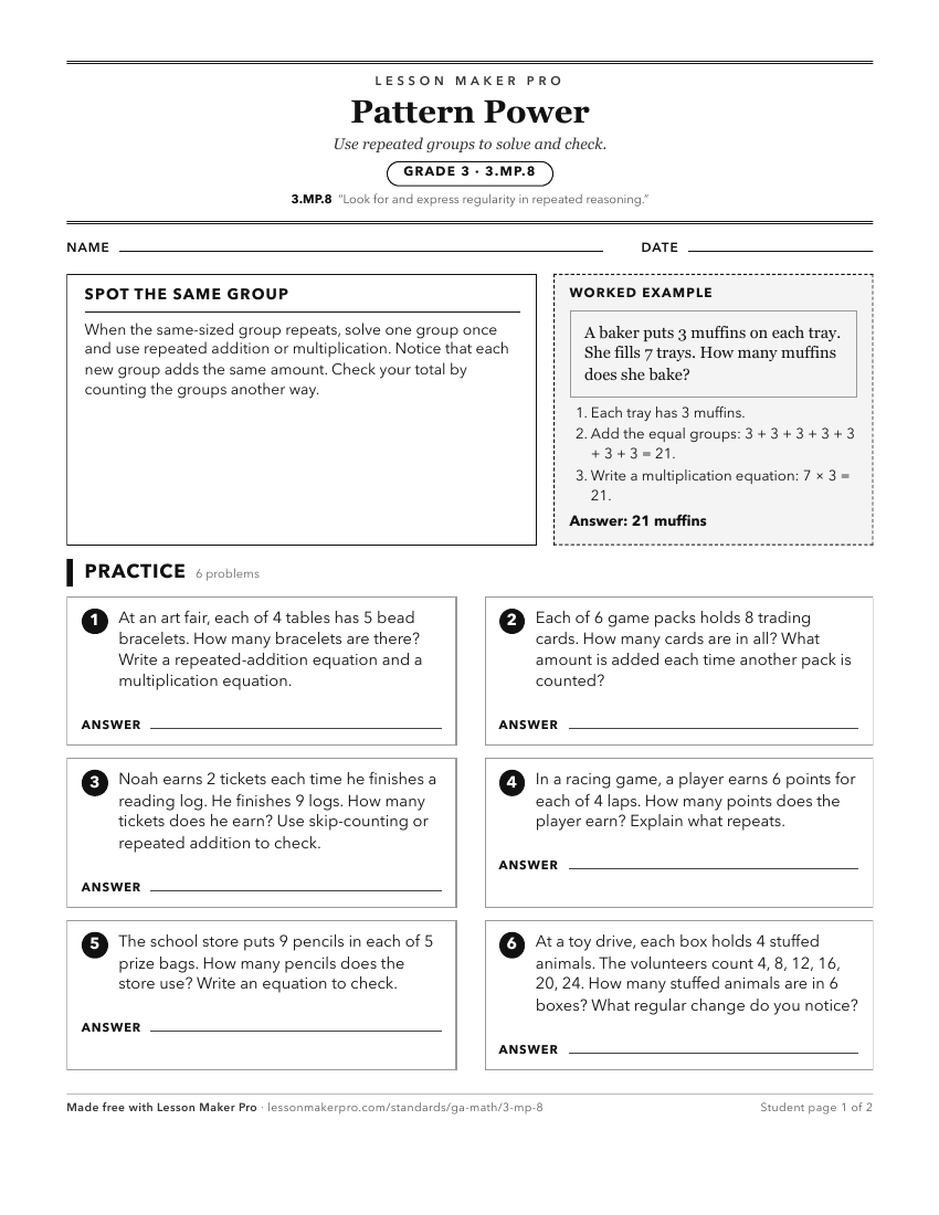 Preview of the 3.MP.8 printable worksheet