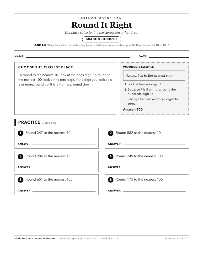 Preview of the 3.NR.1.3 printable worksheet
