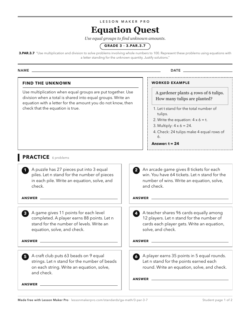 Preview of the 3.PAR.3.7 printable worksheet