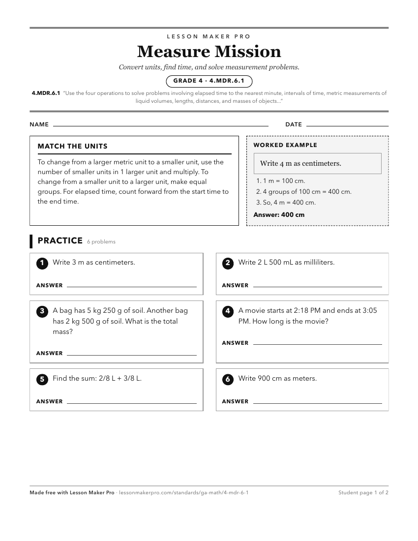 Preview of the 4.MDR.6.1 printable worksheet