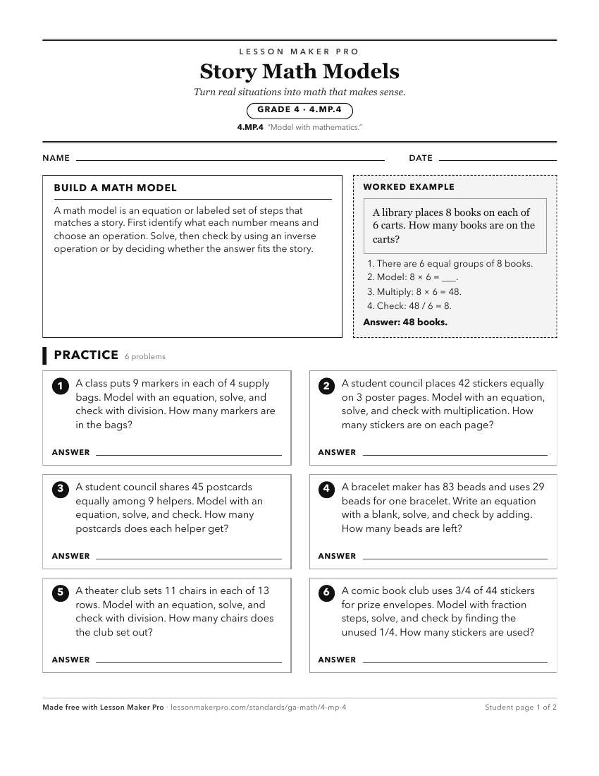 Preview of the 4.MP.4 printable worksheet