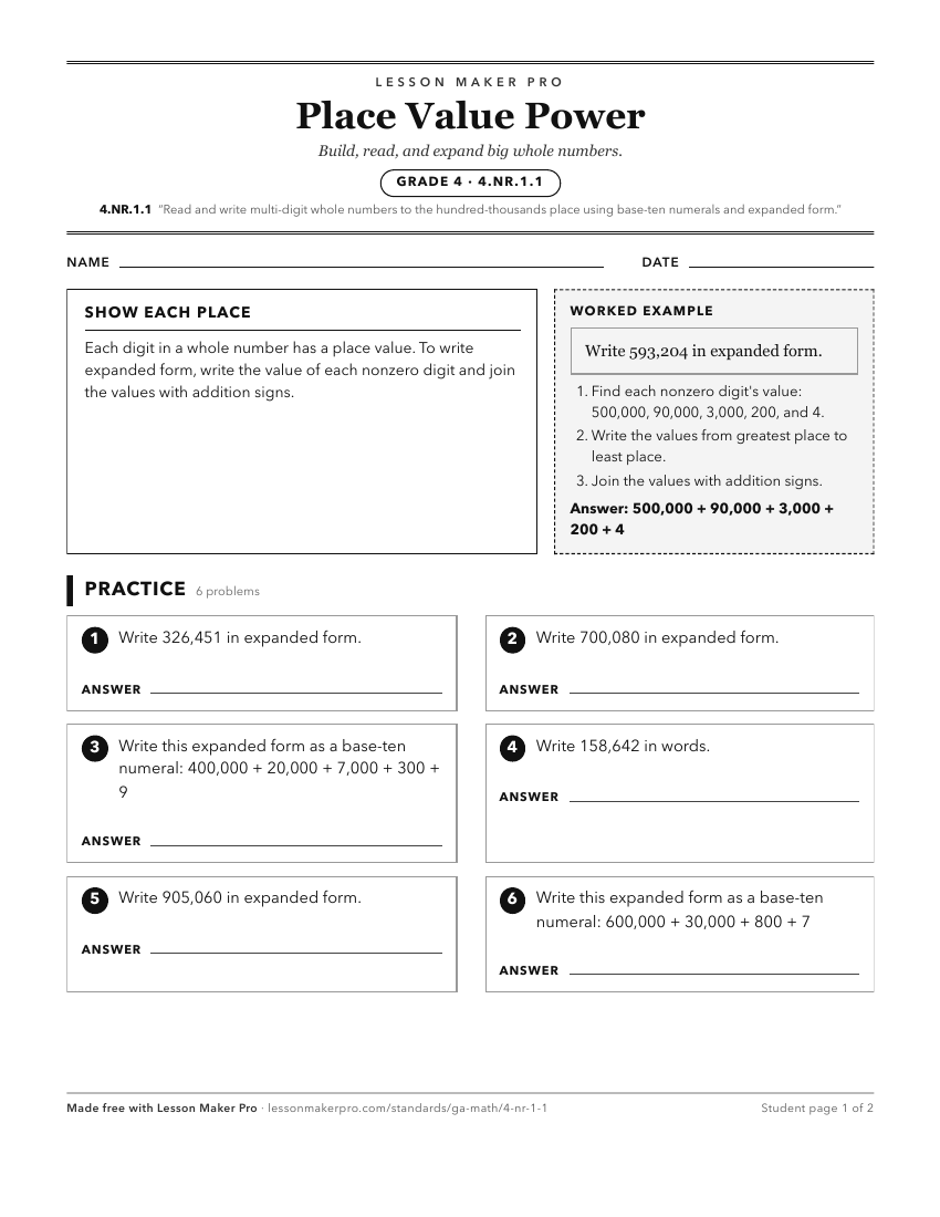 Preview of the 4.NR.1.1 printable worksheet