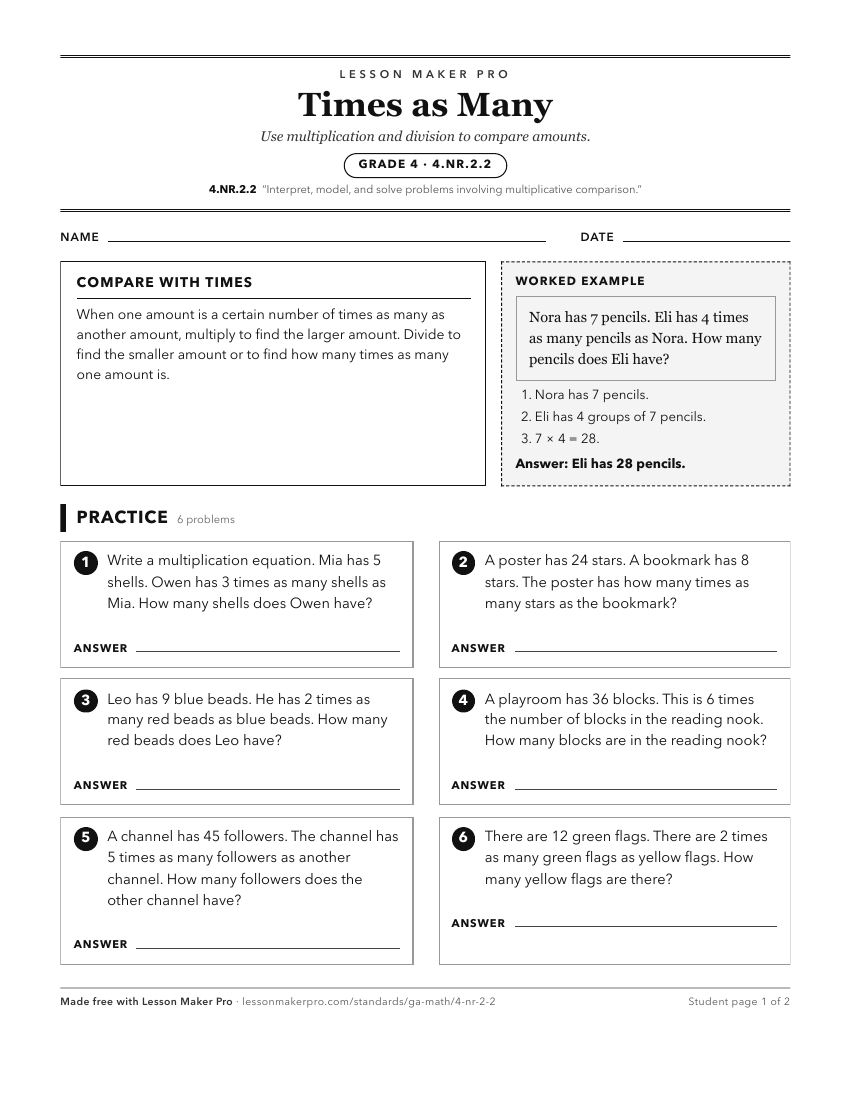 Preview of the 4.NR.2.2 printable worksheet