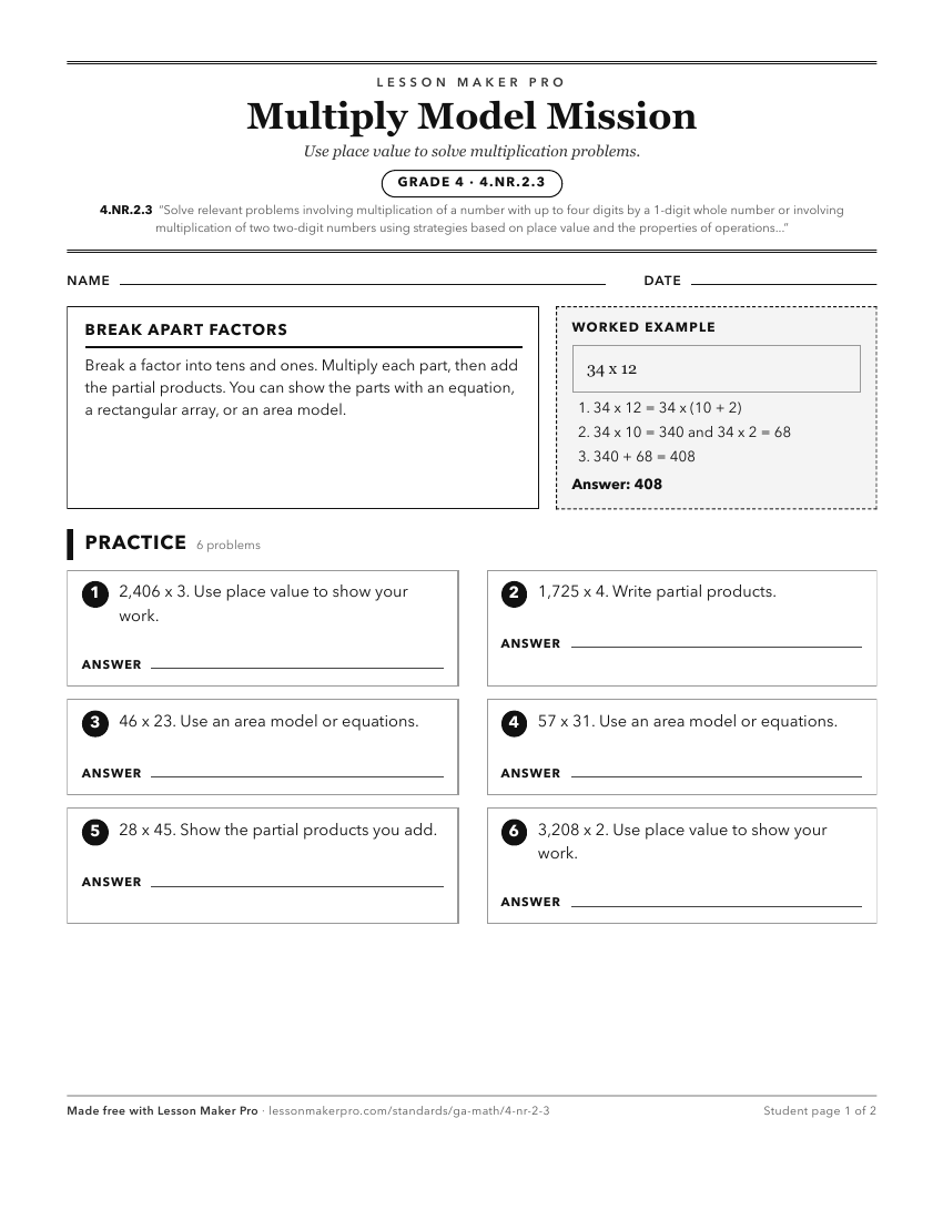 Preview of the 4.NR.2.3 printable worksheet