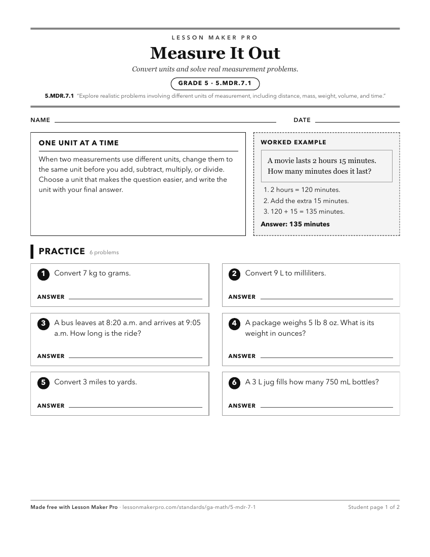 Preview of the 5.MDR.7.1 printable worksheet