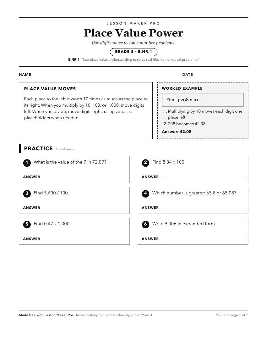 Preview of the 5.NR.1 printable worksheet