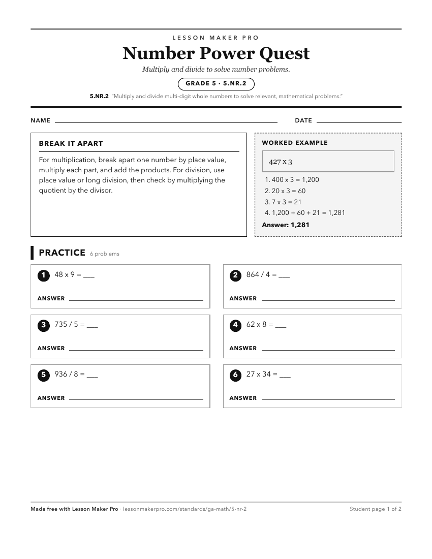 Preview of the 5.NR.2 printable worksheet